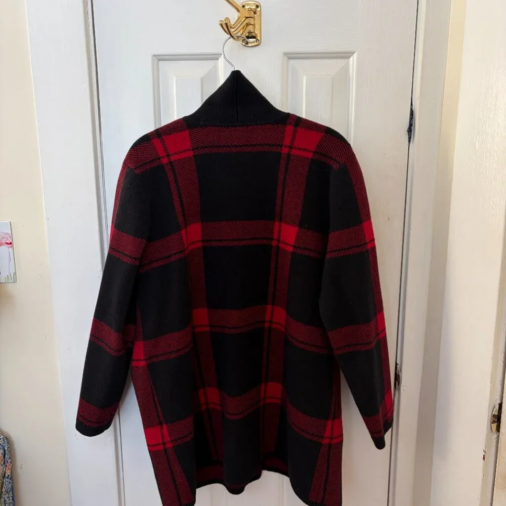 J.Jill Red & Black Buffalo Plaid Open Front Cardi - Size L - Picture 5 of 15